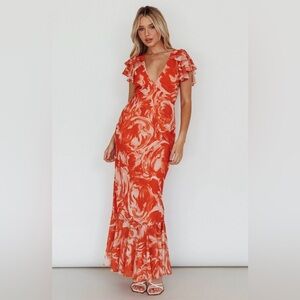 Here Comes The Sun Ruffle Sleeve Maxi Dress Floral Orange